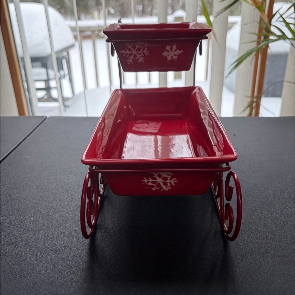 TII Food Safe Red Ceramic Sleigh Serving Tray 2 Asst